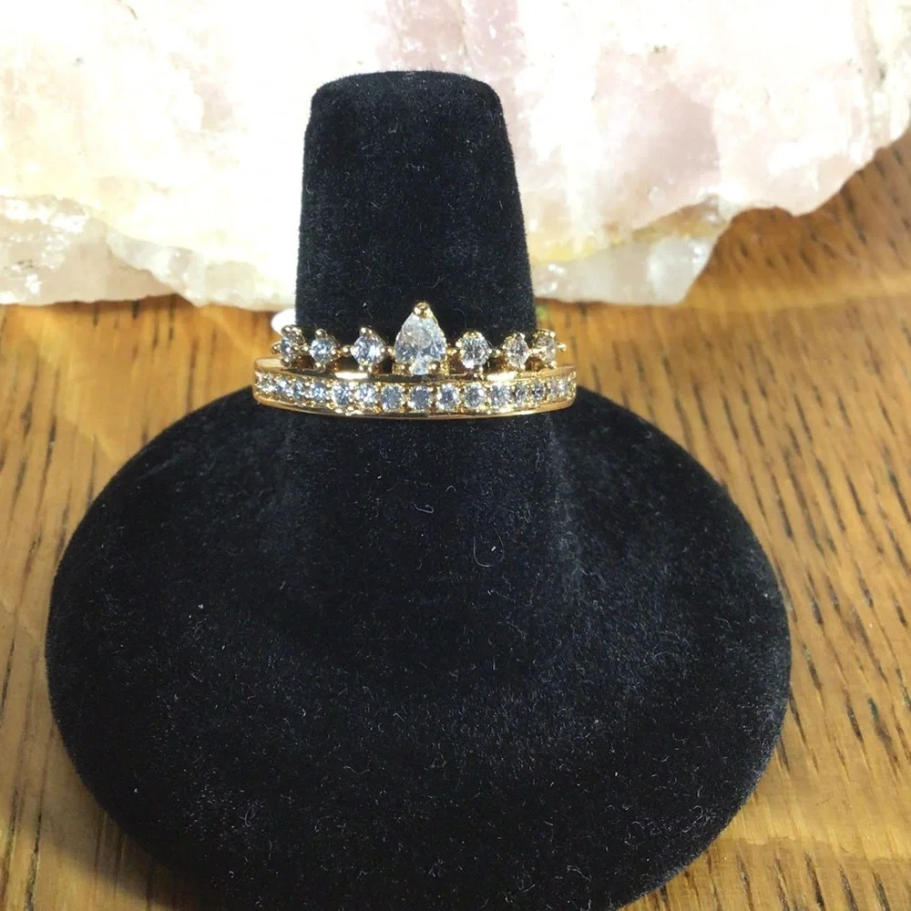 Beautiful Pave Cubic Zirconia Gold Filled Princess Tiara Ring - Size 8